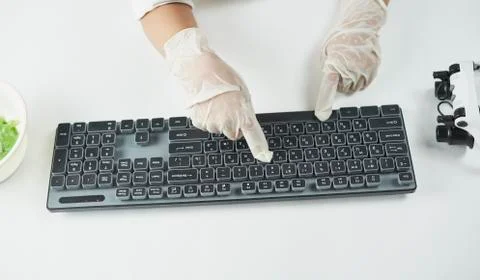 A schoolboy typing on the keyboard Stock Photos