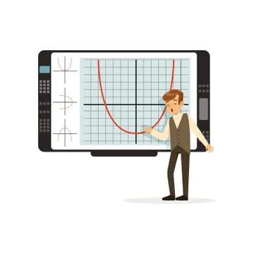 Schoolboy working with an interactive whiteboard at lesson at school vector 스톡 일러스트