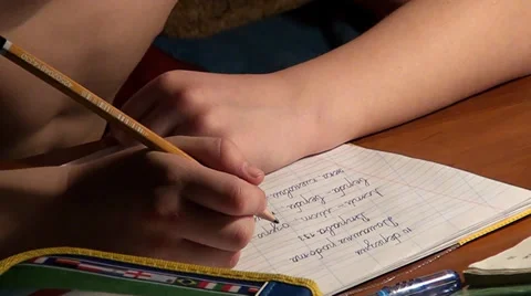 A schoolboy writes lessons Stock Footage 32971306