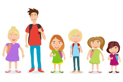 Schoolboys with backpacks. Children on a white background. Stock Illustration