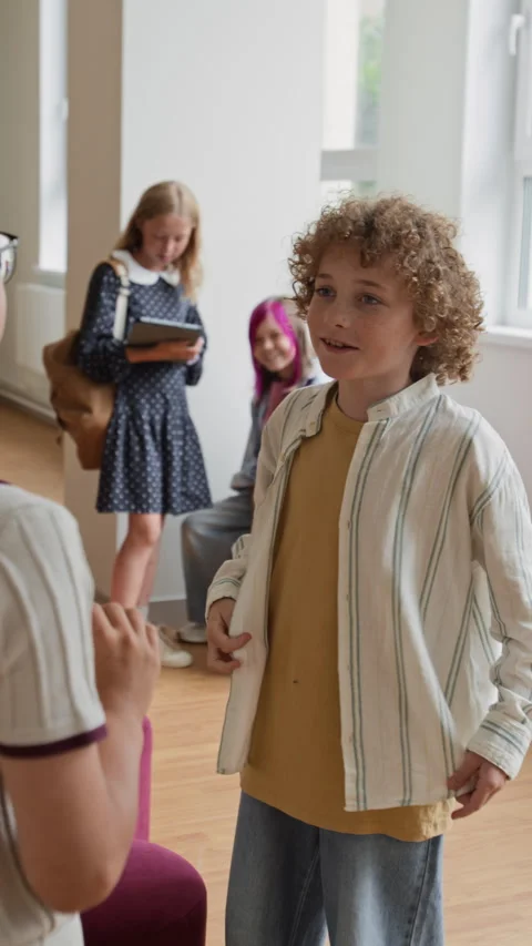 Schoolboys Chatting with Each Other during School Break Stock Footage 345249813