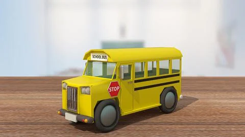 The schoolbus on wood table in classroom for back to school or education conc Stock Illustration