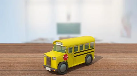 The schoolbus on wood table in classroom for back to school or education conc Illustrazione stock