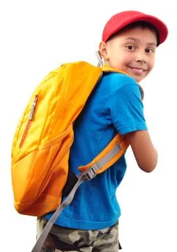 Schoolchild with backpack and a cap Stock Photos