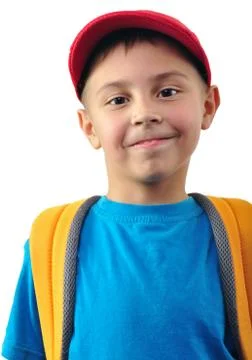 Schoolchild with backpack and a cap Stock Photos