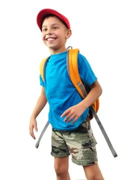 Schoolchild with backpack and a cap Stock Photos