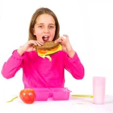 Schoolchild is eating healthy lunch Stock Photos