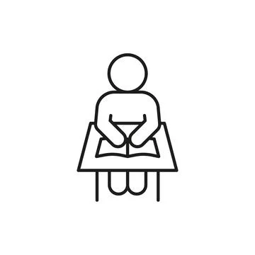 Schoolchild study in school, line icon. Education on lesson sign. Student i.. Stock Illustration