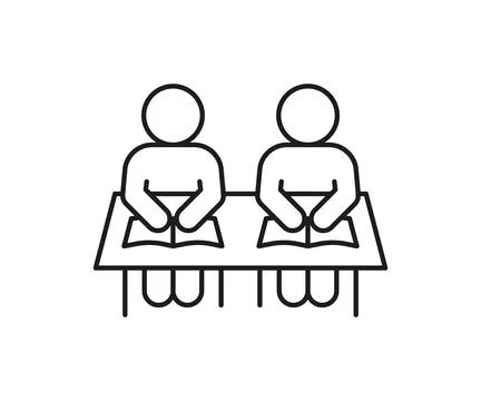 Schoolchild study in school, line icon. Education on lesson sign. Student i.. Stock Illustration