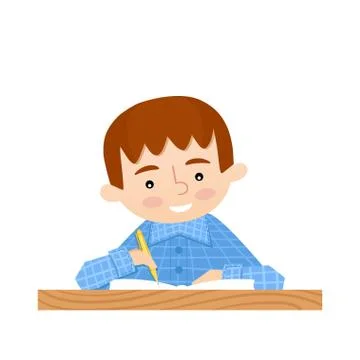 Schoolchild writes in a notebook. Illustrazione stock