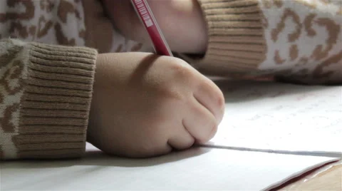 Schoolchild writes a pencil a exercise  book Stock Footage 63301789