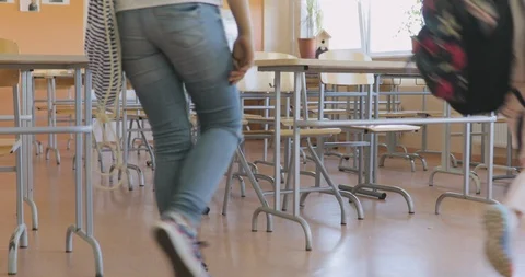 Schoolchildren Come in to the Class and Sit Down on their Places Stock Footage 97341241