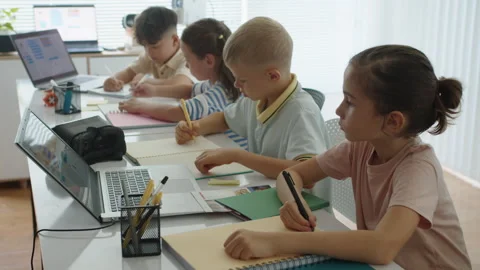 Schoolchildren Doing Test during Programming Class Stock Footage 280538170