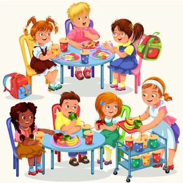 Schoolchildren having lunch Stock Illustration