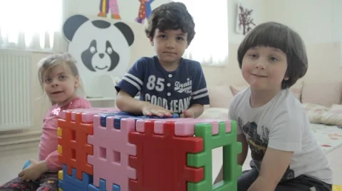 Schoolchildren playing at the Kindergarten Stock Footage 43079919