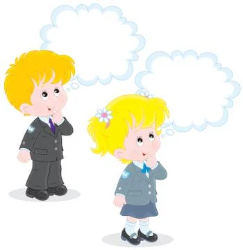 Schoolchildren solve a problem 스톡 일러스트