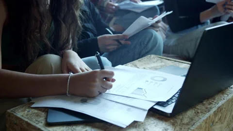 Schoolchildren solving a mathematical problem while on distance learning Stock Footage 160862638