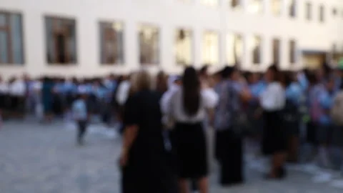 Schoolchildren stand in a row, blurring Stock Footage 284759879