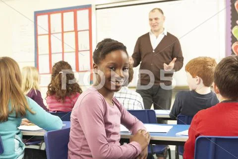 Schoolchildren Studying In Classroom With Teacher Stock Photos