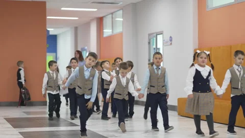 Schoolchildren walk through school corridor on break time Vídeo Stock 308955346