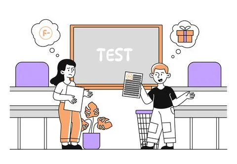 Schoolers with test results vector linear Stock Illustration