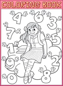 Schoolgirl and flying numbers Stock Illustration