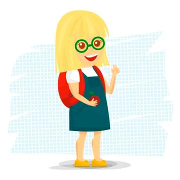 Schoolgirl with backpack. Vector Illustration. Illustrazione stock
