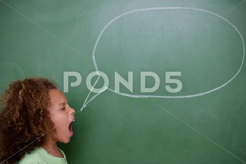 Schoolgirl screaming a speech bubble Stock Photos