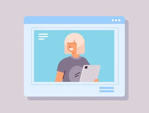 Schoolgirl using tablet pc smiling girl with gadget in web browser window Stock Illustration
