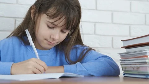 Schoolgirl writes in a notebook. Stock Footage 103272038