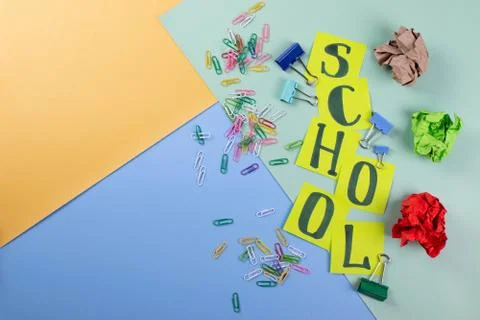 Schooling concept represented by different stationary items Stock Photos