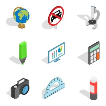 Schooling icons set, isometric style Stock Illustration