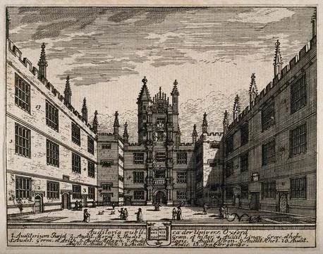 The Schools Quadrangle and the Tower of the Five Orders, Oxford University:.. Stock Illustration