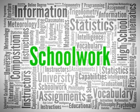 Schoolwork Word Indicates Undertaking Tasks And Exercise Stock Illustration