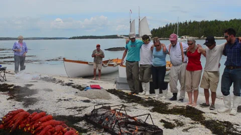 Schooner Heritage Windjammer Sailboat from Rockland Maine shore lobster bake on Stock Footage