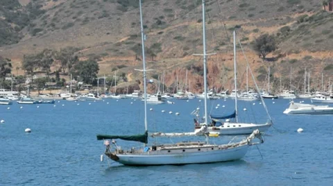 SCHOONER MOORED IN BAY Stock Footage 8578012