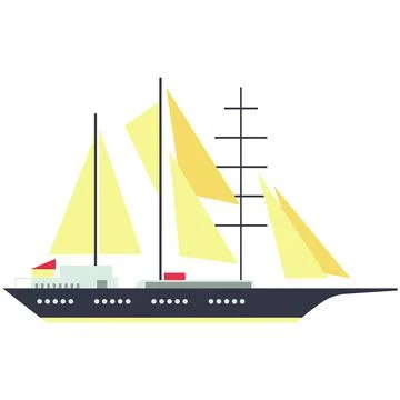 Schooner ship flat vector isolated on white background Stock Illustration