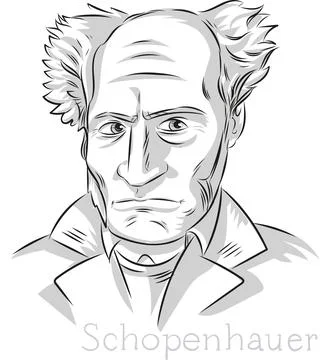 Schopenhauer Philosopher Hand drawn line art Portrait Illustration Stockillustratie
