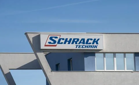 Schrack Technik logo on the office b.. Stock-Fotos