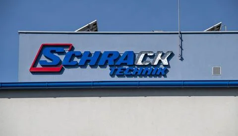 Schrack Technik logo on the office b.. 스톡 사진