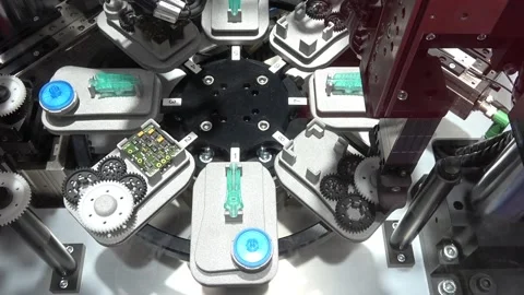 Schunk assembly electronics line on Messe fair in Hannover, Germany Stock Footage 97787200