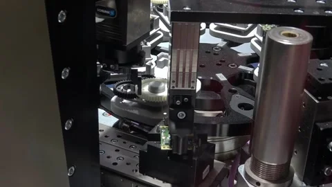 Schunk assembly electronics line on Messe fair in Hannover, Germany Stock Footage 97787552