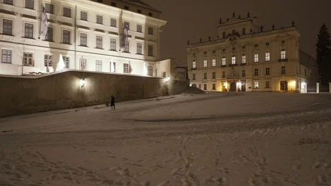 Schwarzenberg Palace and Square in Front of Prague Castle Under a Snowfall Stock-Footage 72146335