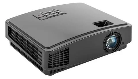 Schwarzer Projektor, 3D-Rendering Black Projector, 3D rendering isolated o... Stock Photos
