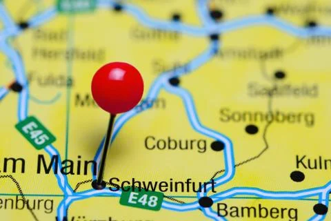 Schweinfurt pinned on a map of Germany Foto stock