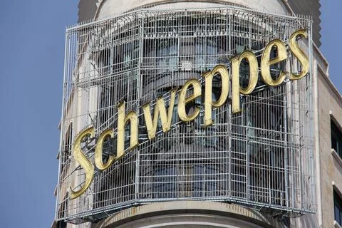 Schweppes Sign on Edificio Carrion Building near Gran Via in Madrid, Spain Stock Photos