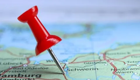 Schwerin, Germany pin on map Stock Photos