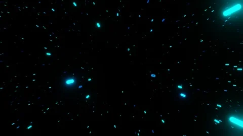 Sci-Fi 3D Flight Through Glowing Cyan Cylindrical Particles Stock Footage 346263147