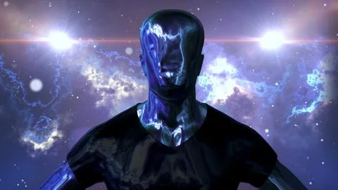A sci-fi 3d illustration of an android creature without eyes, lips and nose b Stock Illustration
