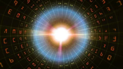 A sci-fi 3d illustration of a black binary tube covered with a flashy grid of Stock Illustration